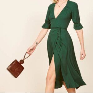Reformation Judith Wrap Dress Midi V Plunge